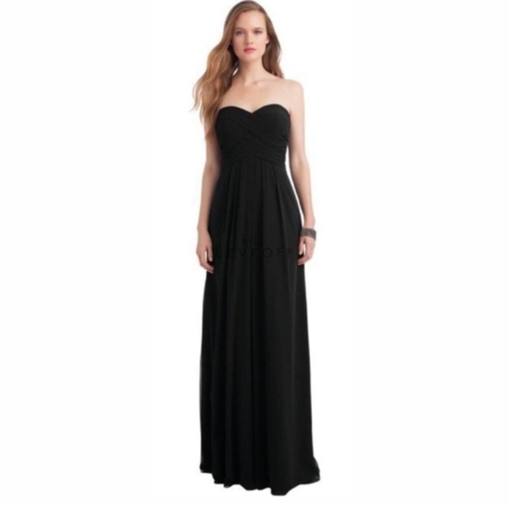 Bill Levkoff Black Bridesmaid Dress Long Formal Gown Strapless Chiffon